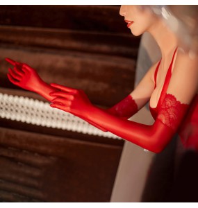 FEE ET MOI - Ultra-Thin Smooth Lace Trim Shiny Gloves (Red)